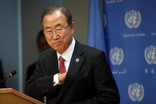 BM Genel Sekreteri Ban Ki-Moon Suriye konusunu görüşmek için New York'ta bir basın toplantısı düzenledi. (Spencer Platt/Getty Images)