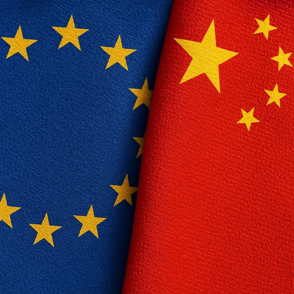 Çin ve Avrupa Birliği bayrakları. (Fotoğraf: yapay zeka)