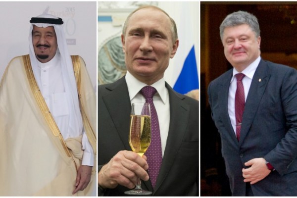 Suudi Arabistan Kralı Salman bin Abdulaziz, Rusya Devlet başkanı Vladimir Putin, and Ukrayna Devlet Başkanı Petro Poroshenko. (Chris McGrath/Getty Images, Pavel Golovkin/AFP/Getty Images, Ron Sachs-Pool/Getty Images)