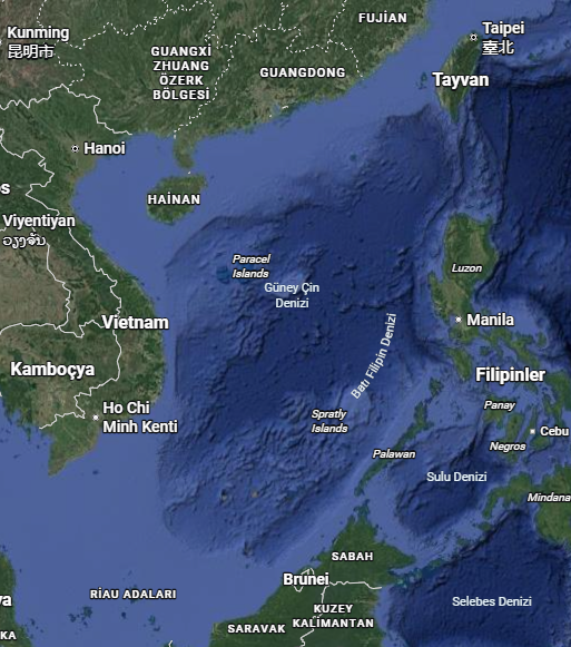 Güney Çin Denizi (Google haritalardan alınmıştır, The Epoch Times Türkiye)